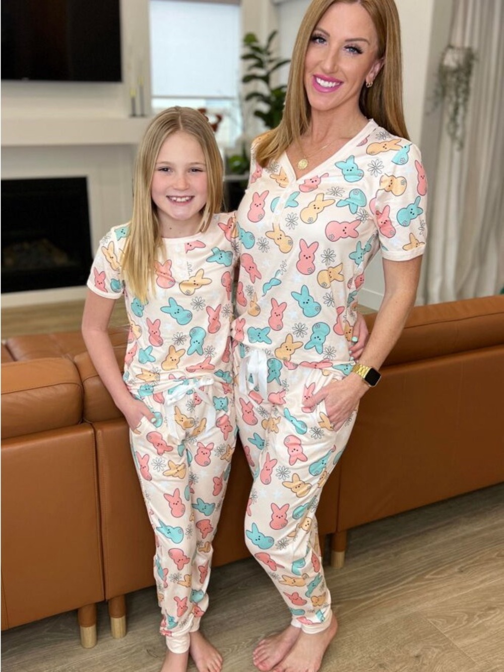 Women’s Bunny Print Cream Pajama Set - Shirley and Stone